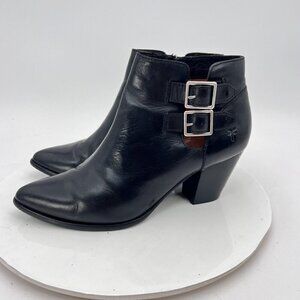 Frye Jennifer Belted Women Size 8M 3476780 BLK Black Leather Side Zip Heel Boot